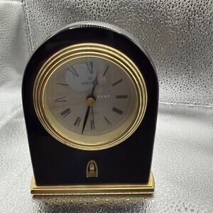 Coca-Cola Ent. Quartz Desk Clock Rose Wood & Brass 5x4 Alarm Battery *WORKS*